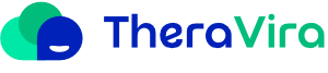 TheraVira-Logo mit stilisierten Wolken in Blau und Grün.