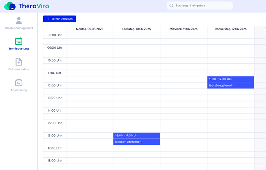 Screenschot Funktionen Bereich Terminplanung