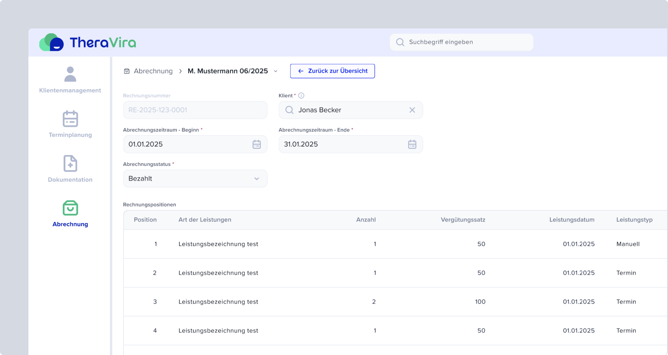 Funktionen Übersicht Vorlagen Abrechnung